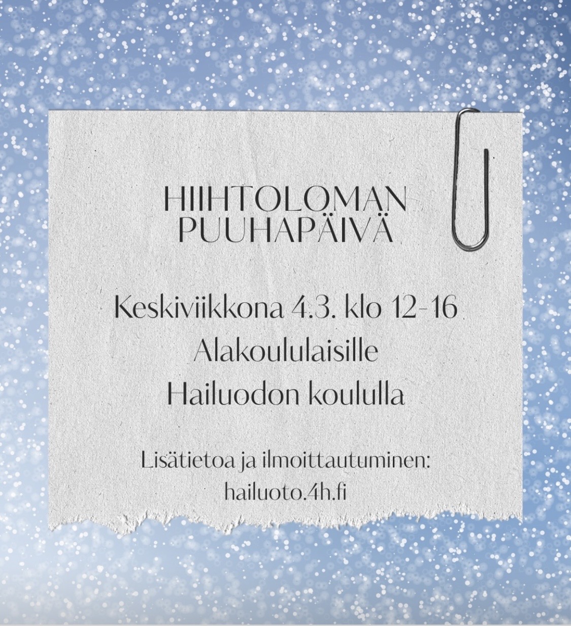 Hiihtoloman puuhapäivä alakoululaisille