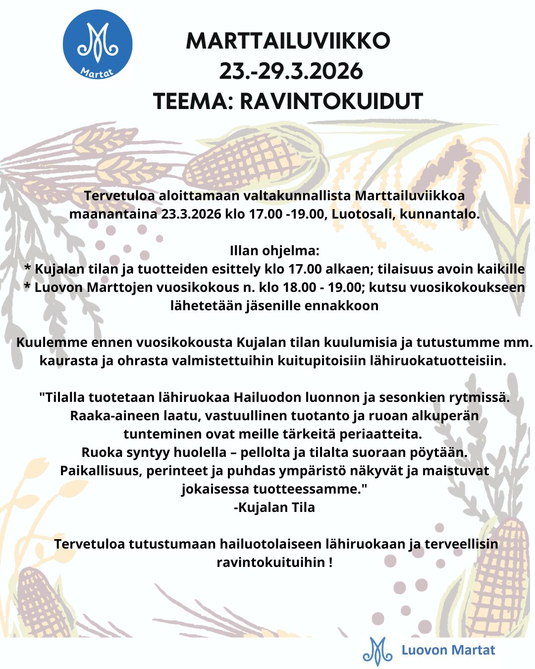 Maaliskuun Martta-ilta: teemana ravintokuidut