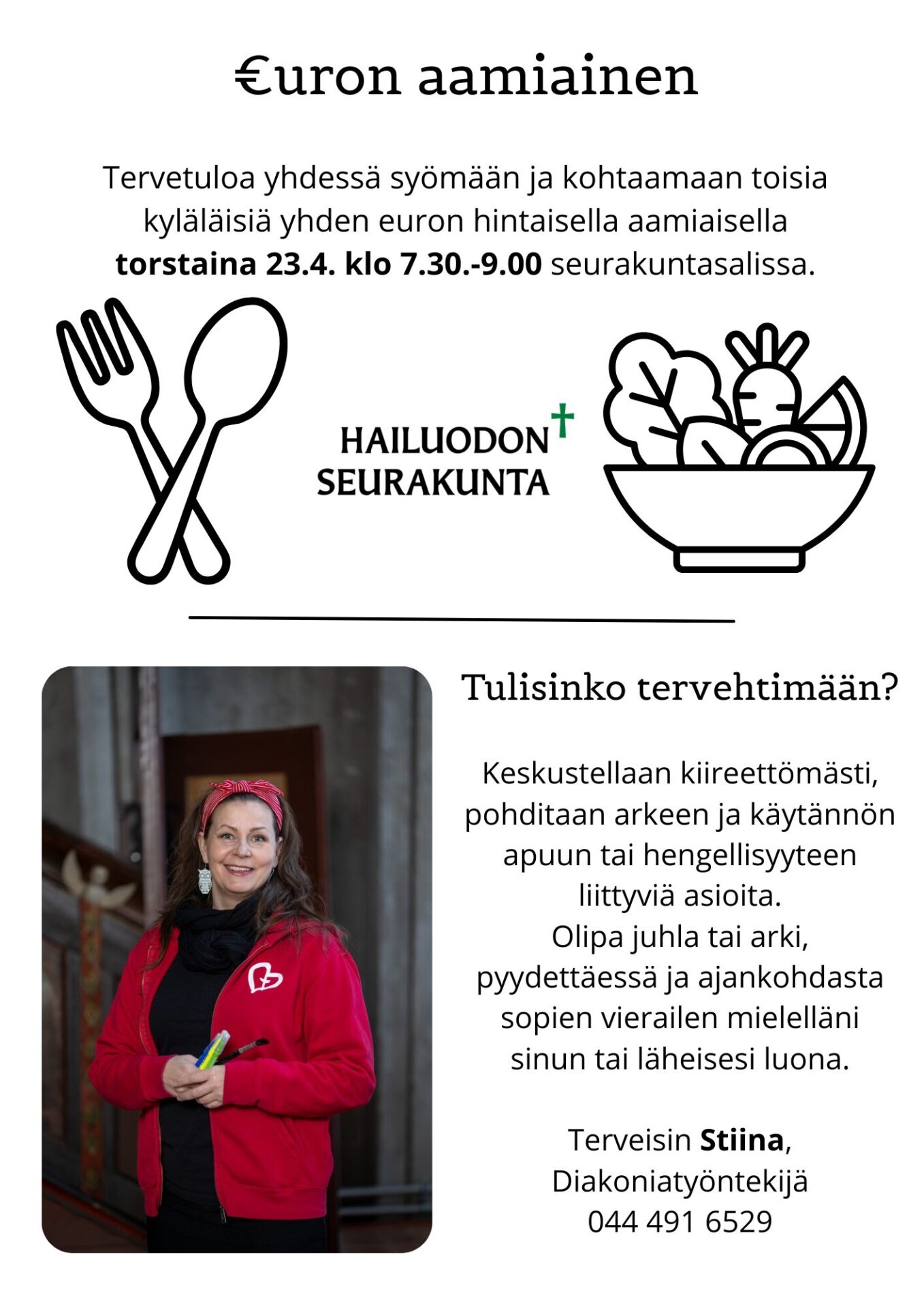 Euron aamiainen seurakuntasalissa