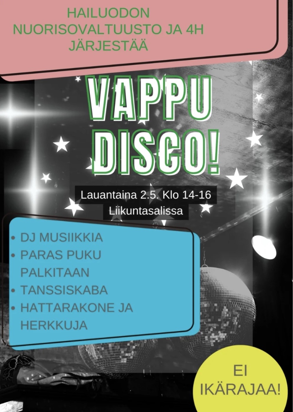Vappudisco Liikkuntasalissa