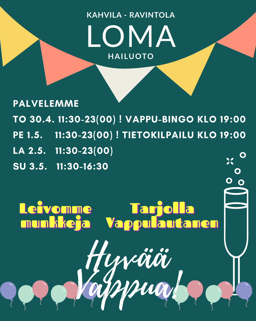 Kahvila Loman vappu 30.4. - 3.5.2026