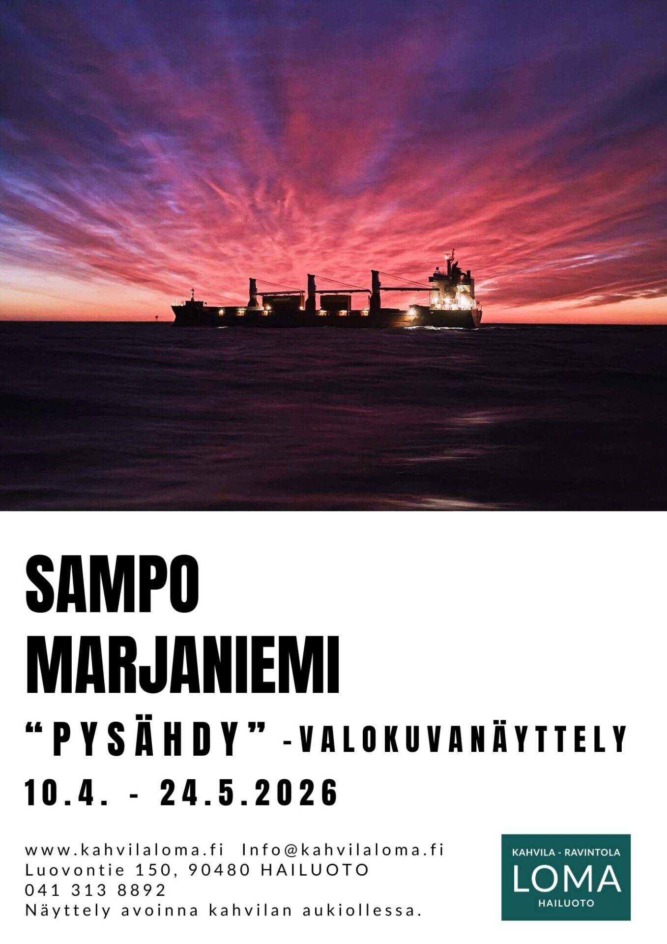 Kahvila Lomassa Sampo Marjaniemen valokuvanäyttely "Pysähdy"