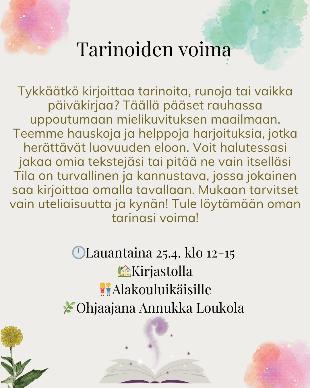 Tarinoiden voima kirjastolla la 25.4.2026