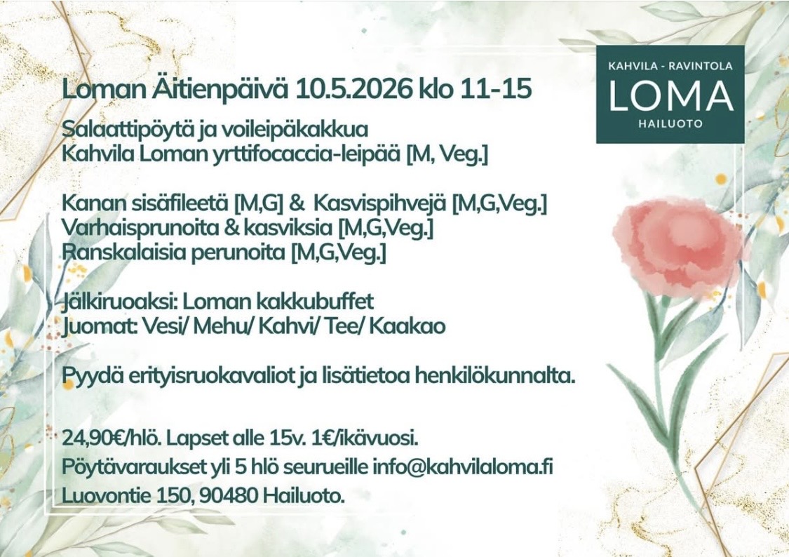 Kahvila Loman äitienpäivän kattaus