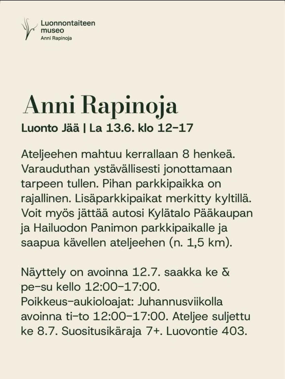 Anni Rapinoja Luonto Jää ateljeenäyttely