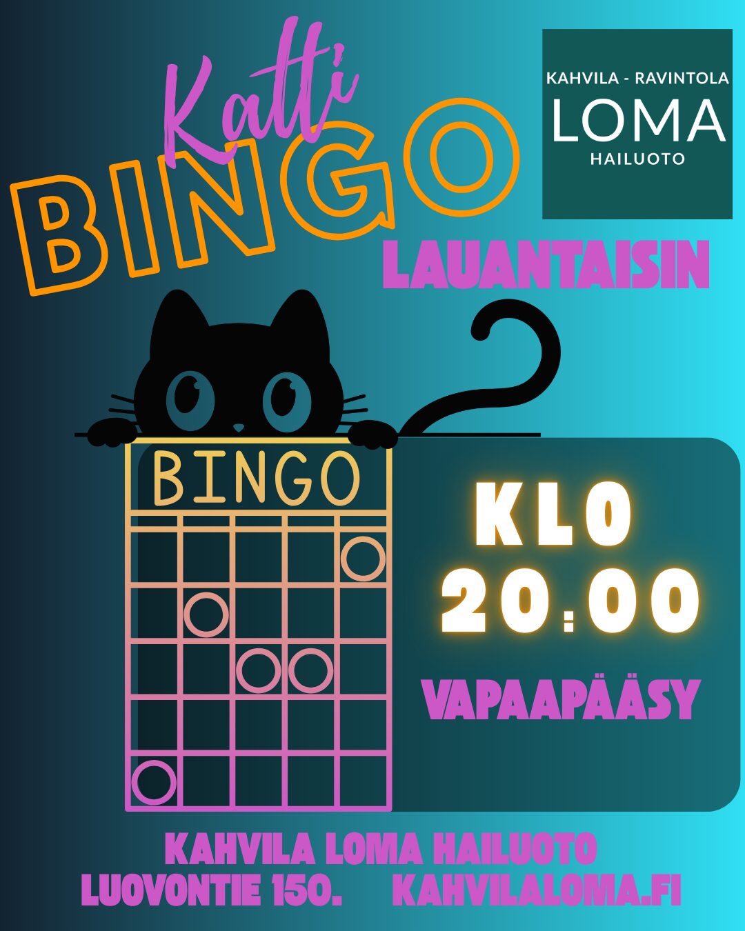 Kattibingo Kahvila Lomassa lauantaisin elokuun ajan