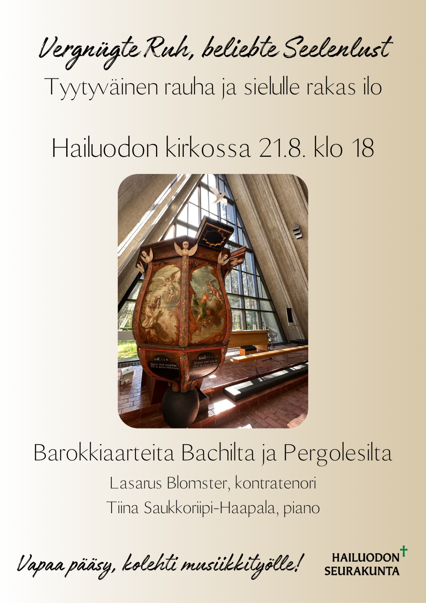 "Tyytyväinen rauha ja sielulle rakas ilo" -konsertti Hailuodon kirkossa