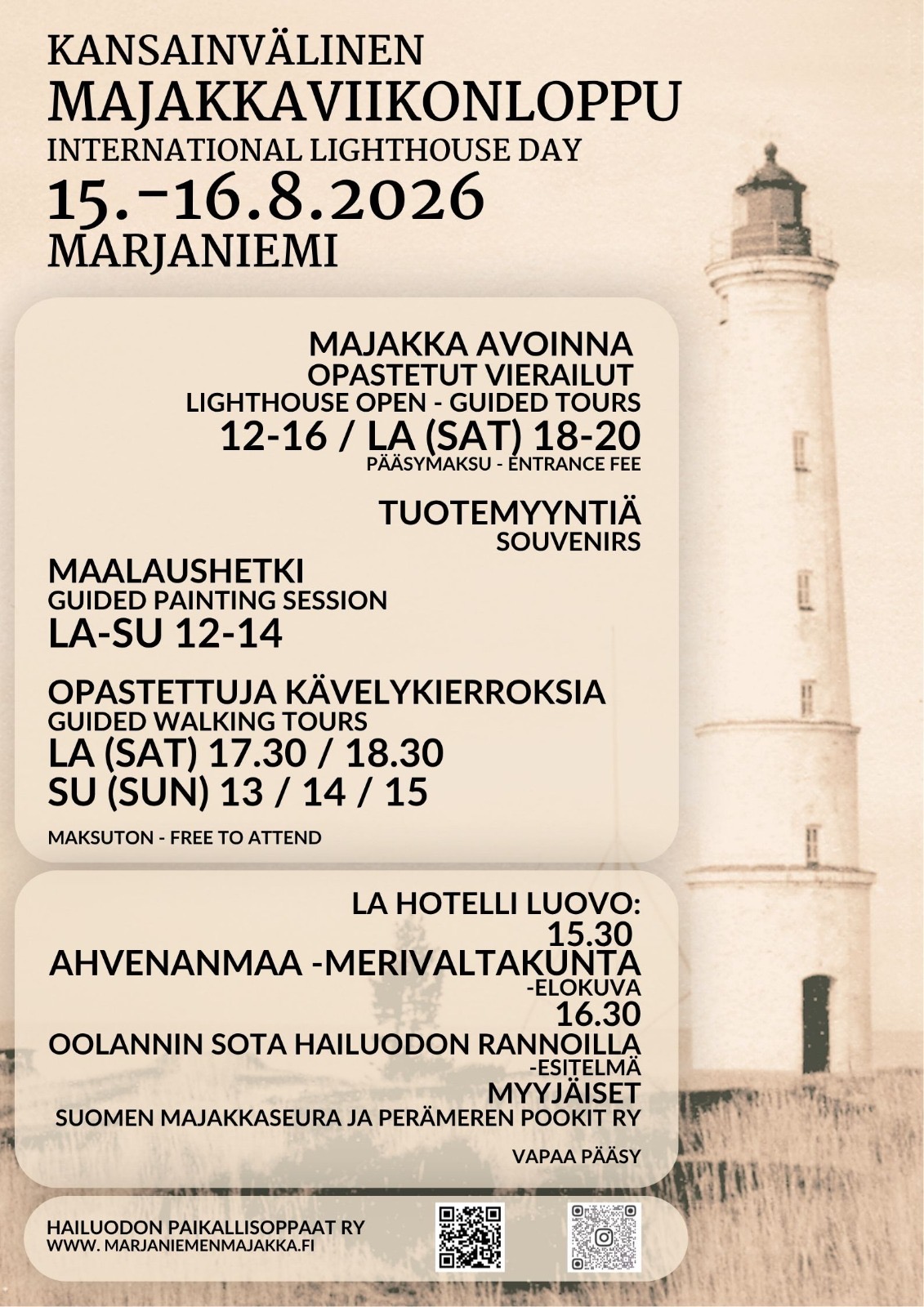 Kansainvälinen majakkaviikonloppu 15.-16.8. Marjaniemessä